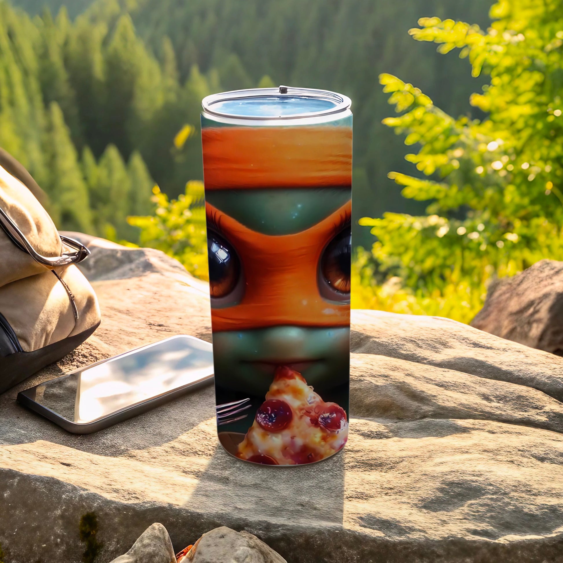 Fun Turtle Drinking From Pizza Stainless Steel Tumbler