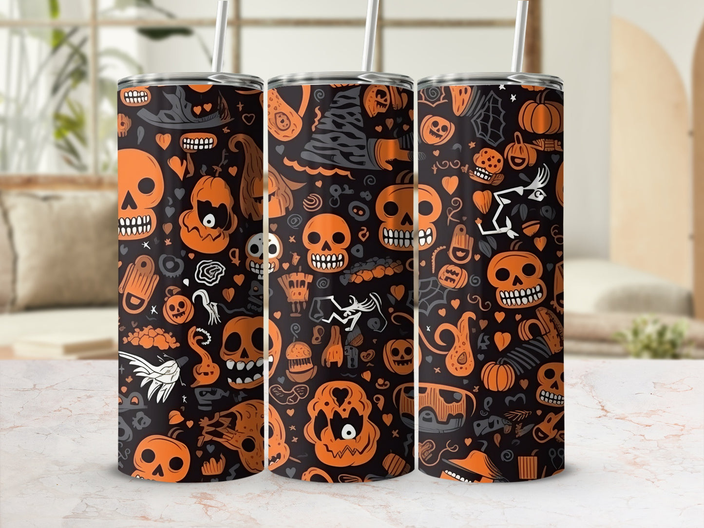 Halloween Themed Skull Pumpkins Large Tumbler Cup