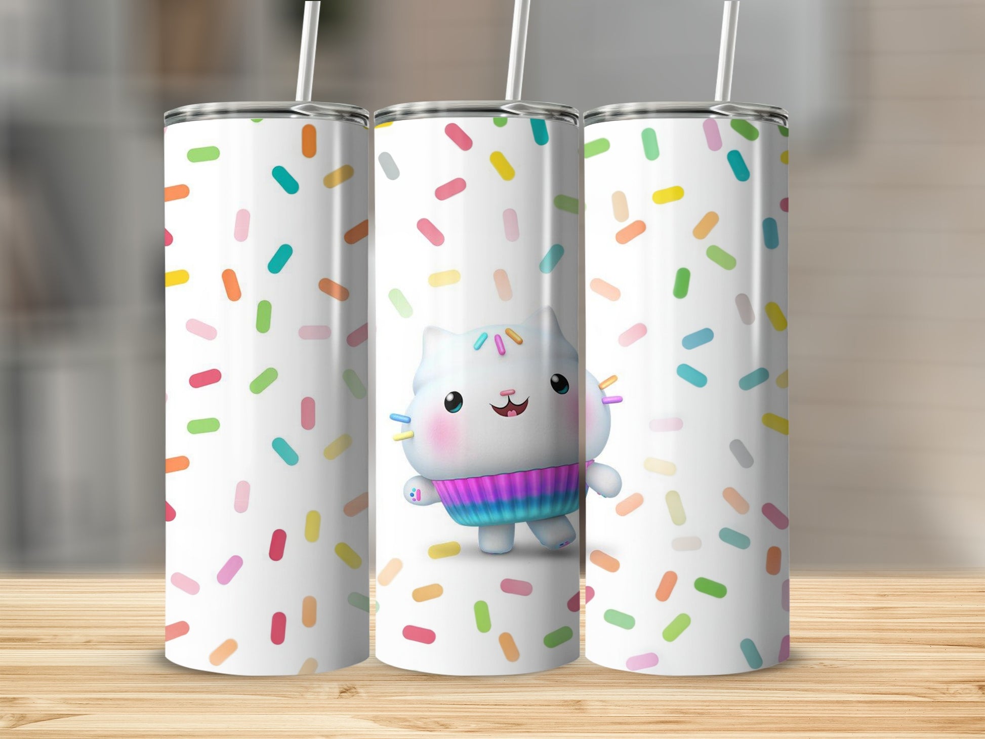 Cute Sprinkles Pattern with Adorable Cat Tumbler