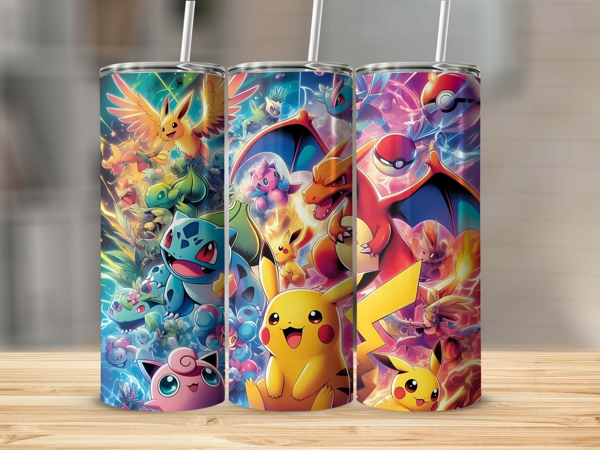 Colorful Pikachu and Friends Design Tumbler
