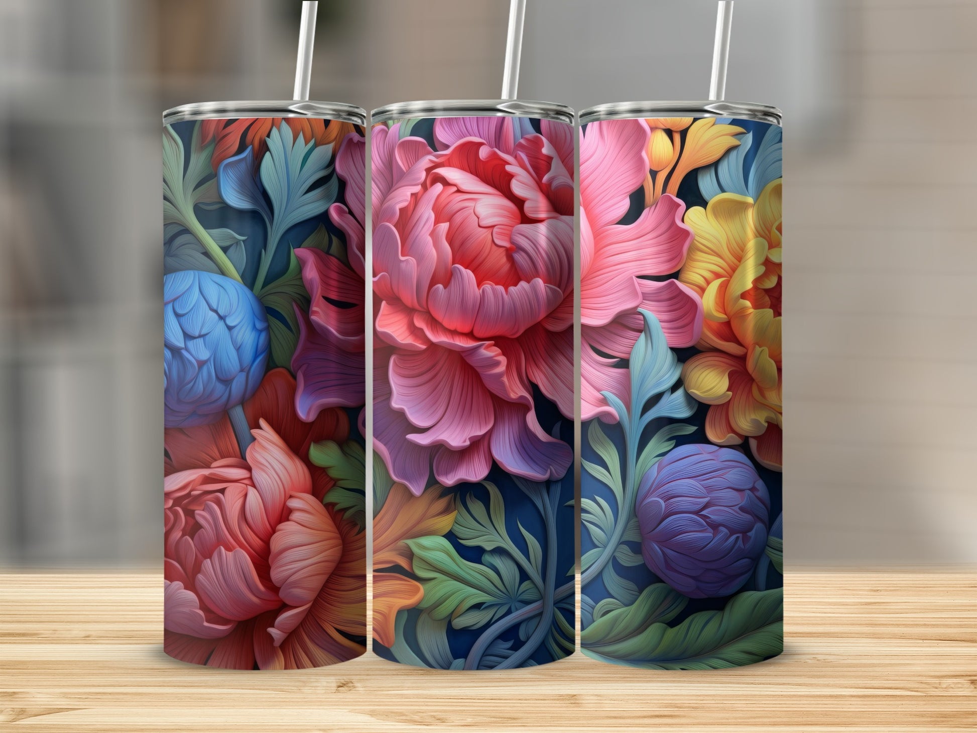 Vibrant Floral Pattern Insulated Tumbler Cup