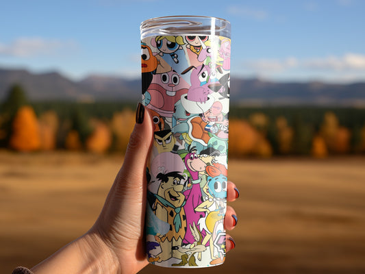 Cartoon Mania Nostalgic Character Collage Design Tumblers