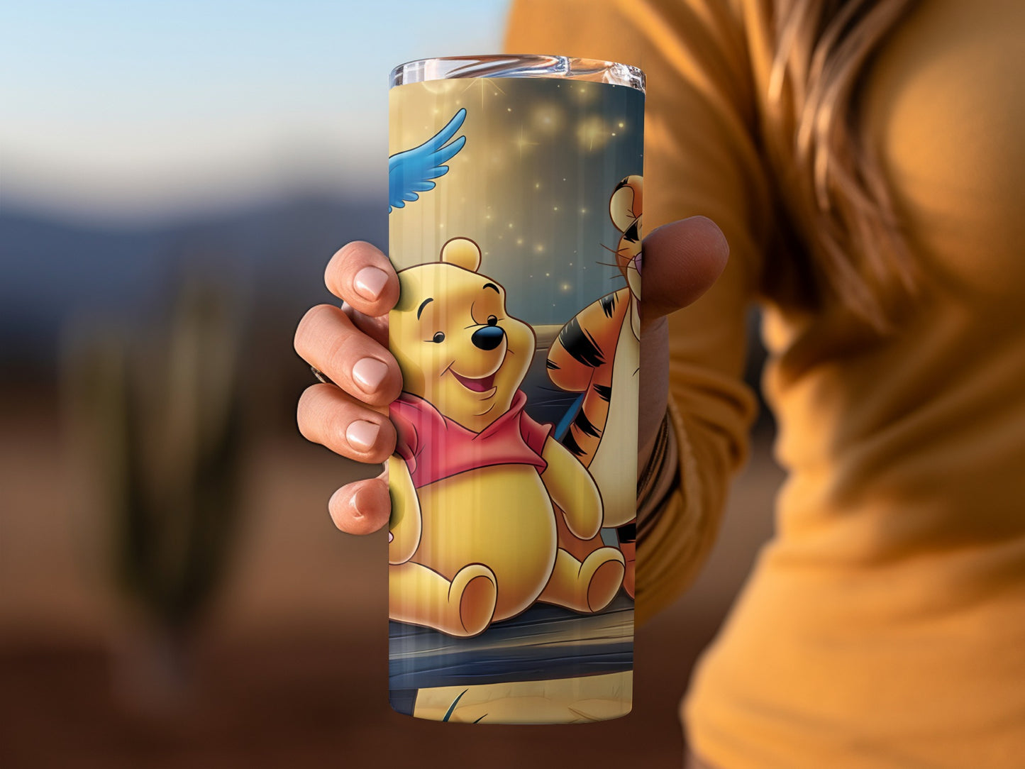 Pooh Tigger Piglet Eeyore Under Moon with Starry Sky Tumblers
