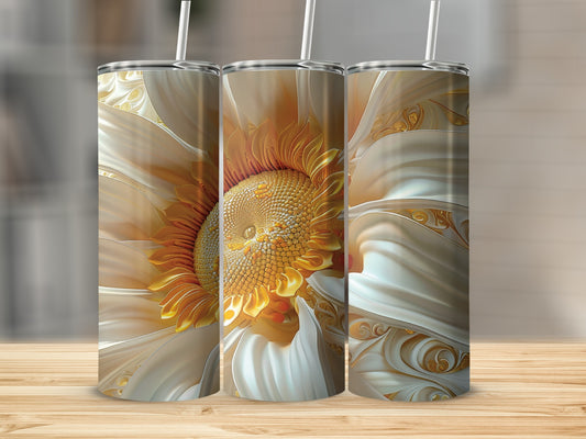 Three tumblers with a close-up floral sunflower design.