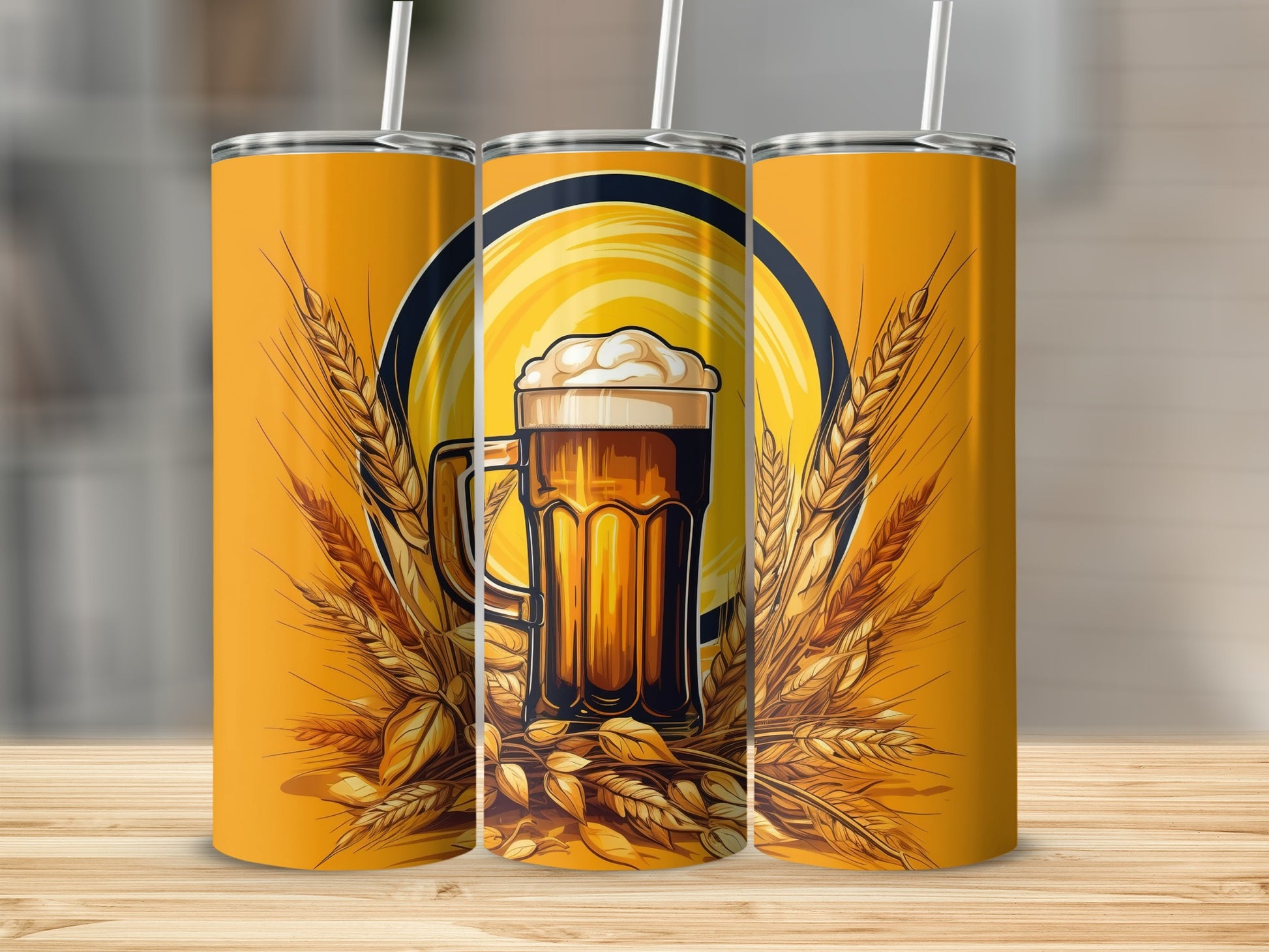 Beer Mug and Wheat Graphic Stainless Steel Tumbler