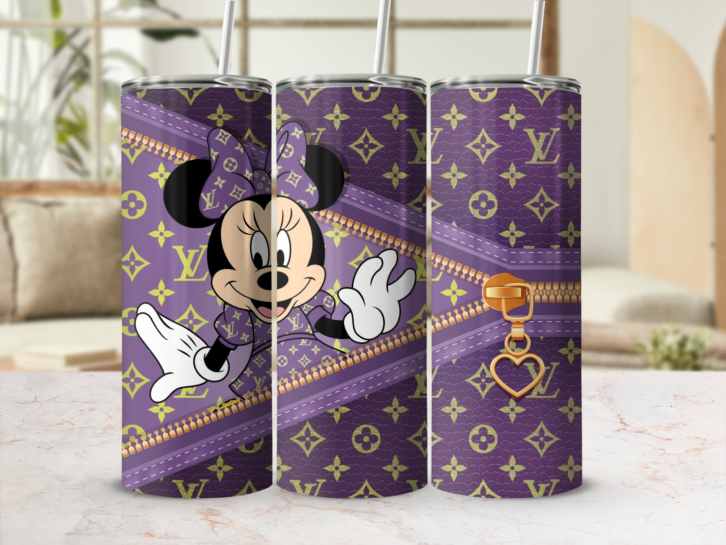 Minnie Mouse Decorative Purple Tumbler with Zipper Print