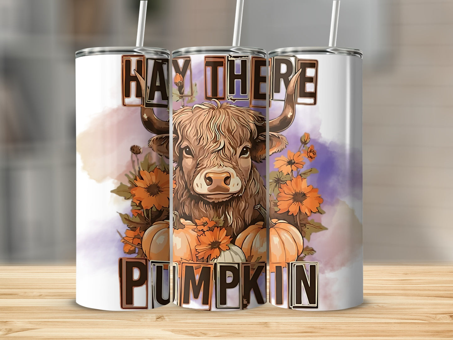 Hay There Pumpkin Longhorn Tumbler with Floral Design