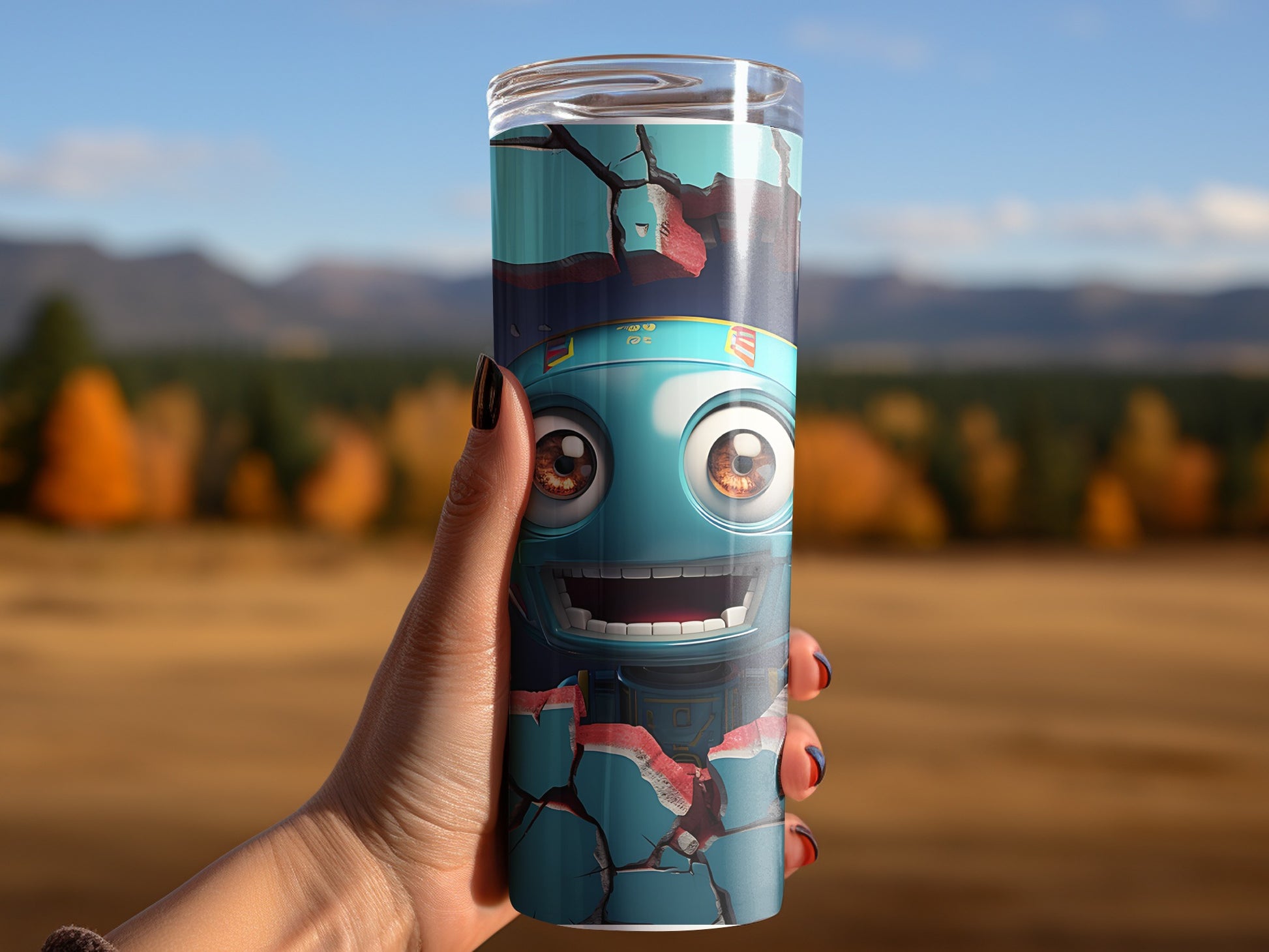 Blue Robot Shattered Design Drinkware Tumbler