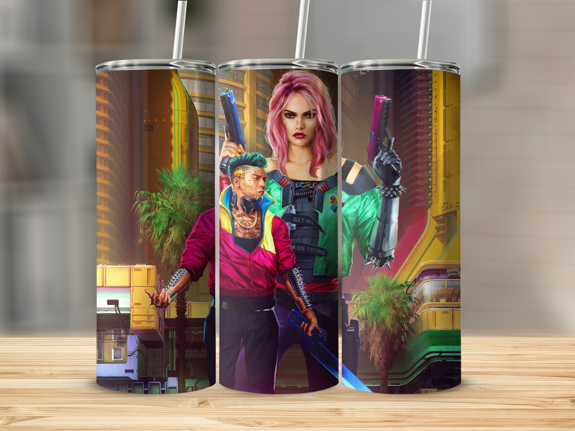 Futuristic Sci-Fi Themed Tumbler with Character Art