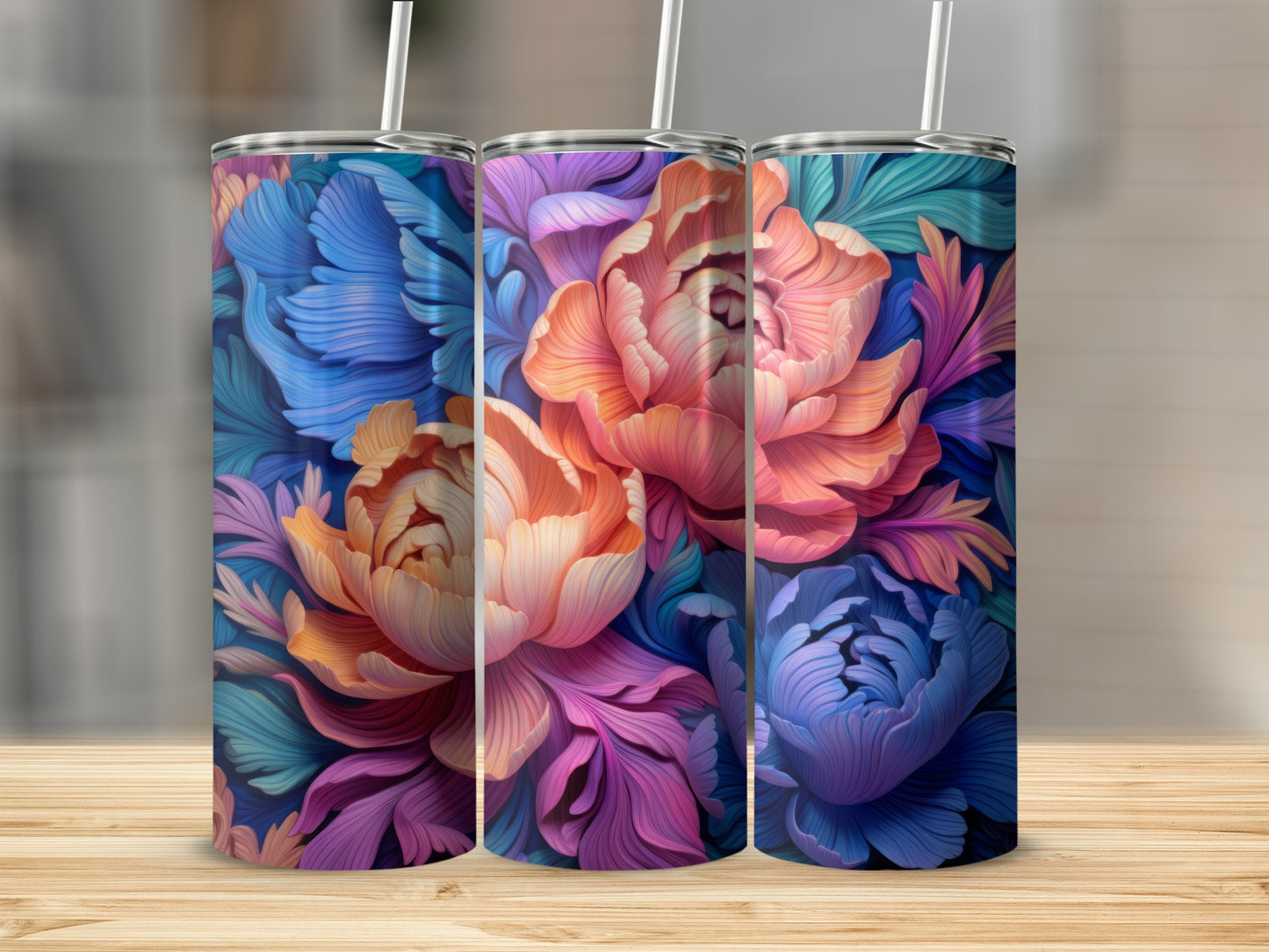 Vibrant Floral Design Insulated Tumbler Drinkware