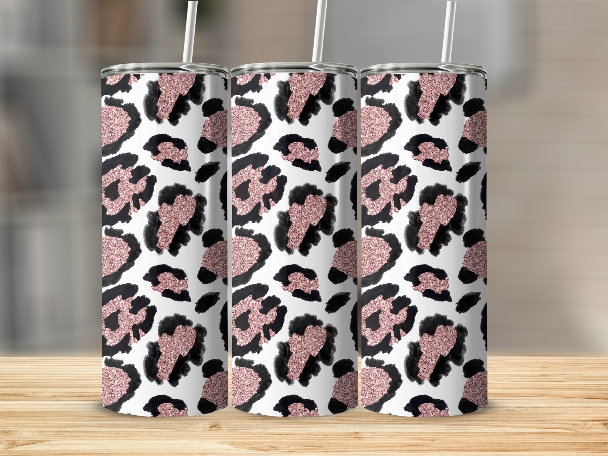 Pink Glitter Leopard Print Insulated Tumbler Cup