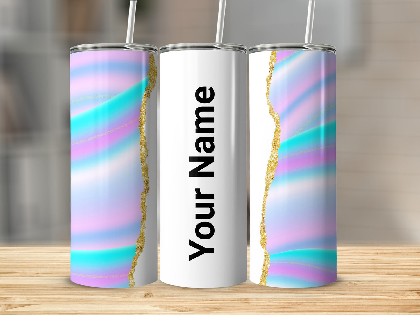 Iridescent Personalized Tumbler with Gold Accents