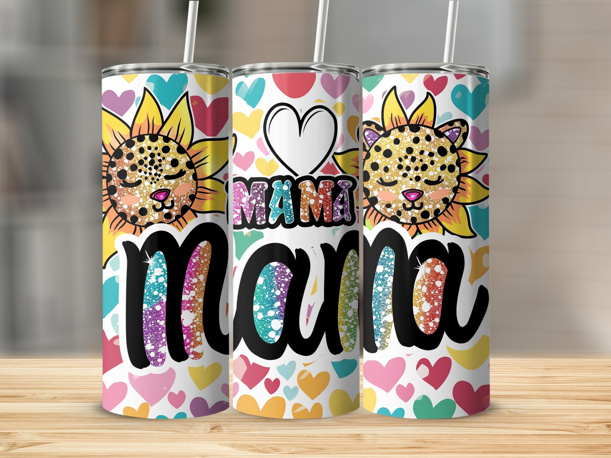 Heart and Leopard Sunflower Design Mom Tumbler