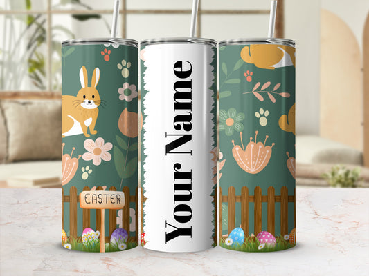 Personalized Easter Bunny Floral Tumbler Your Name