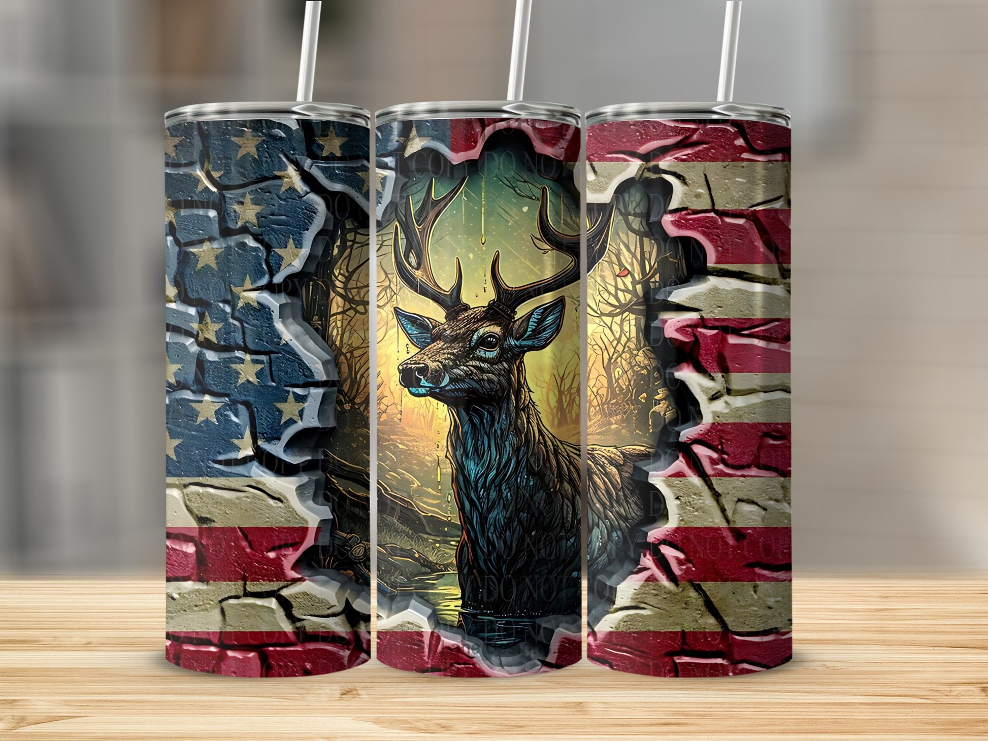 Patriotic Deer Art in Forest American Flag Product