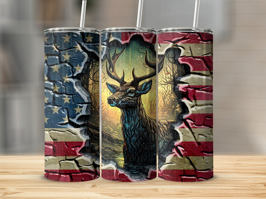 Patriotic Deer Art in Forest American Flag Product