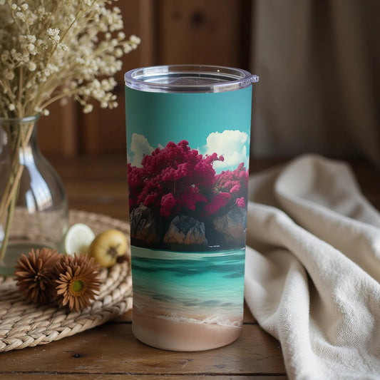 Scenic Beach and Floral Landscape Tumbler