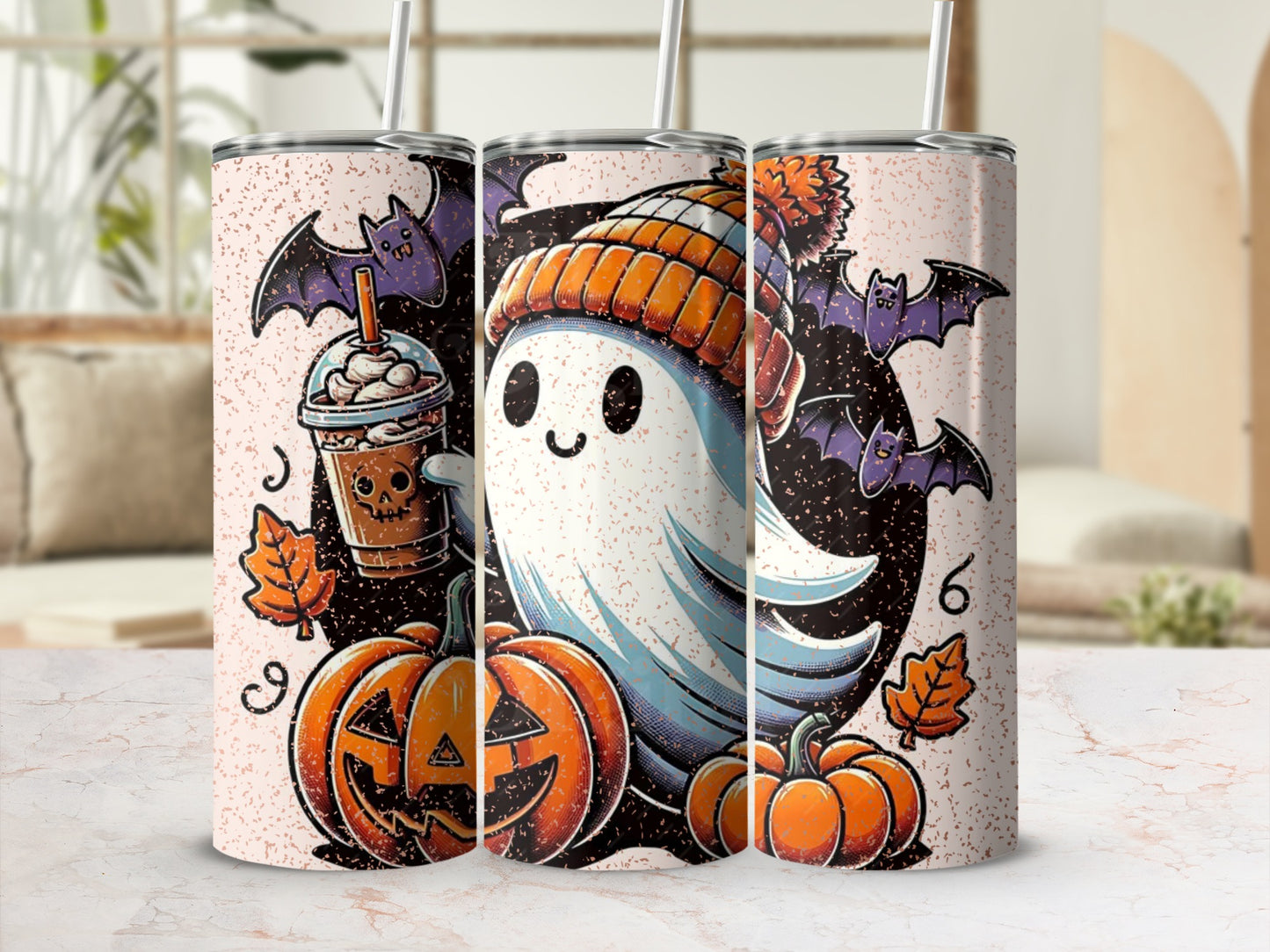 Cute Ghost and Halloween Pumpkins Tumbler