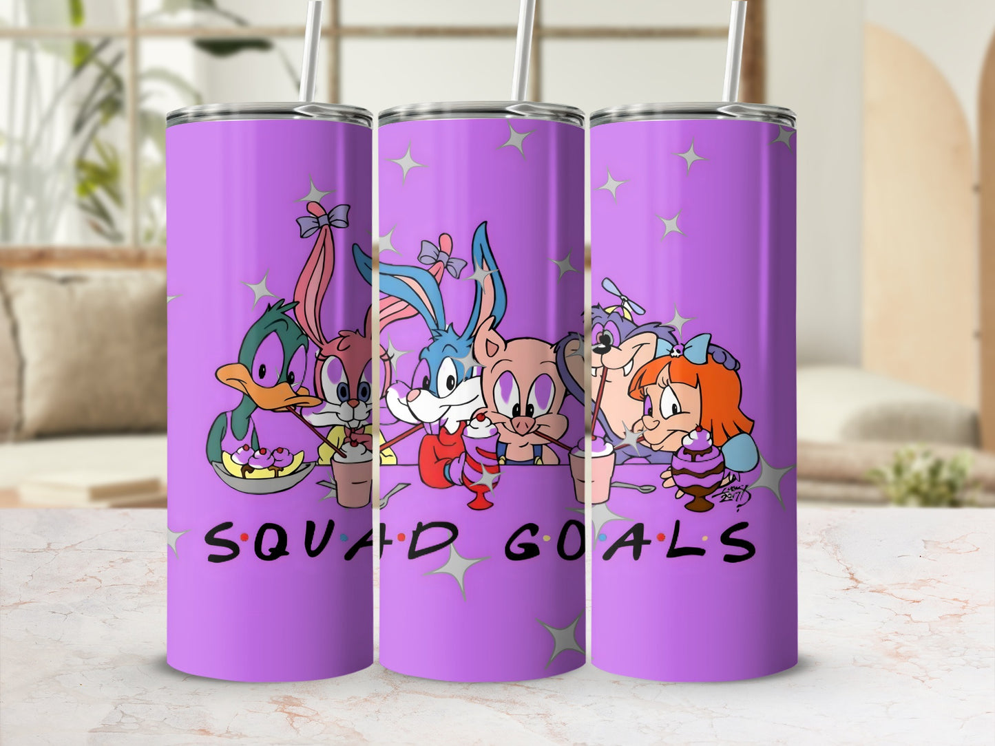 Squad Goals Cartoon Characters Tumbler Cup with Straws