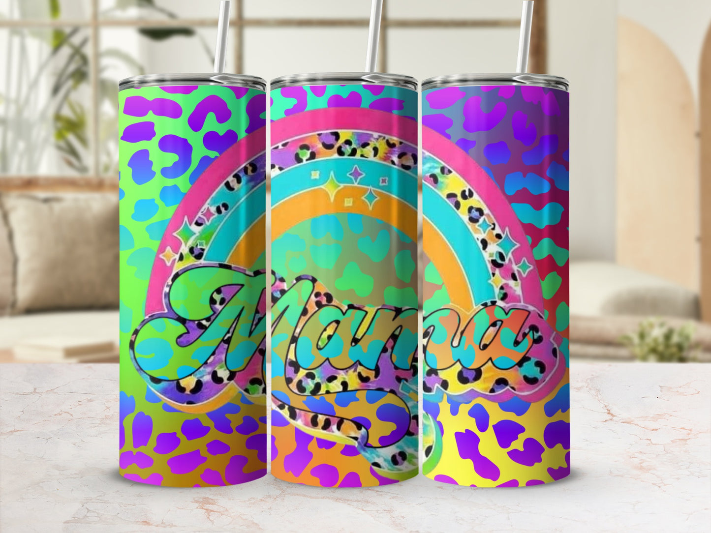 Colorful Leopard Print Rainbow Mama Tumbler