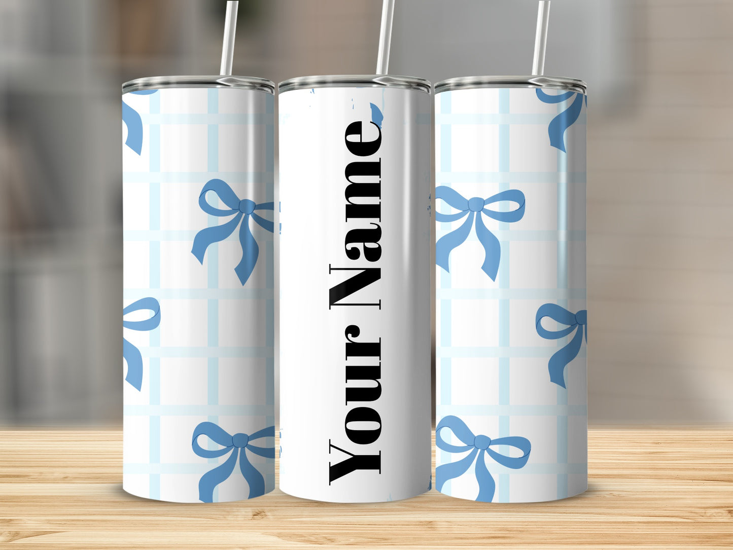 Personalized Blue Bow Design Tumbler for Custom Text