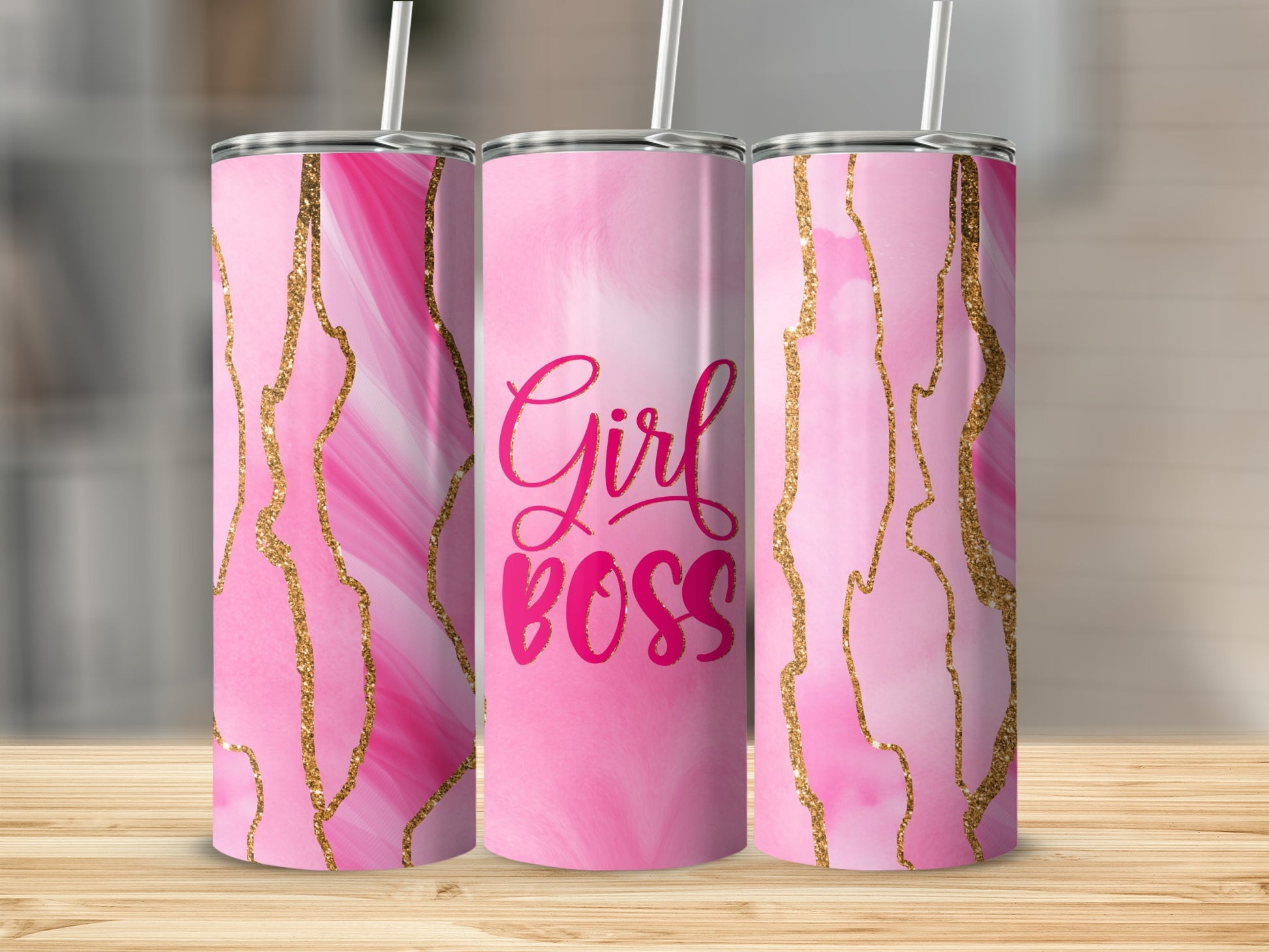 Pink Gold Glitter Girl Boss Marble Swirl Tumbler product type