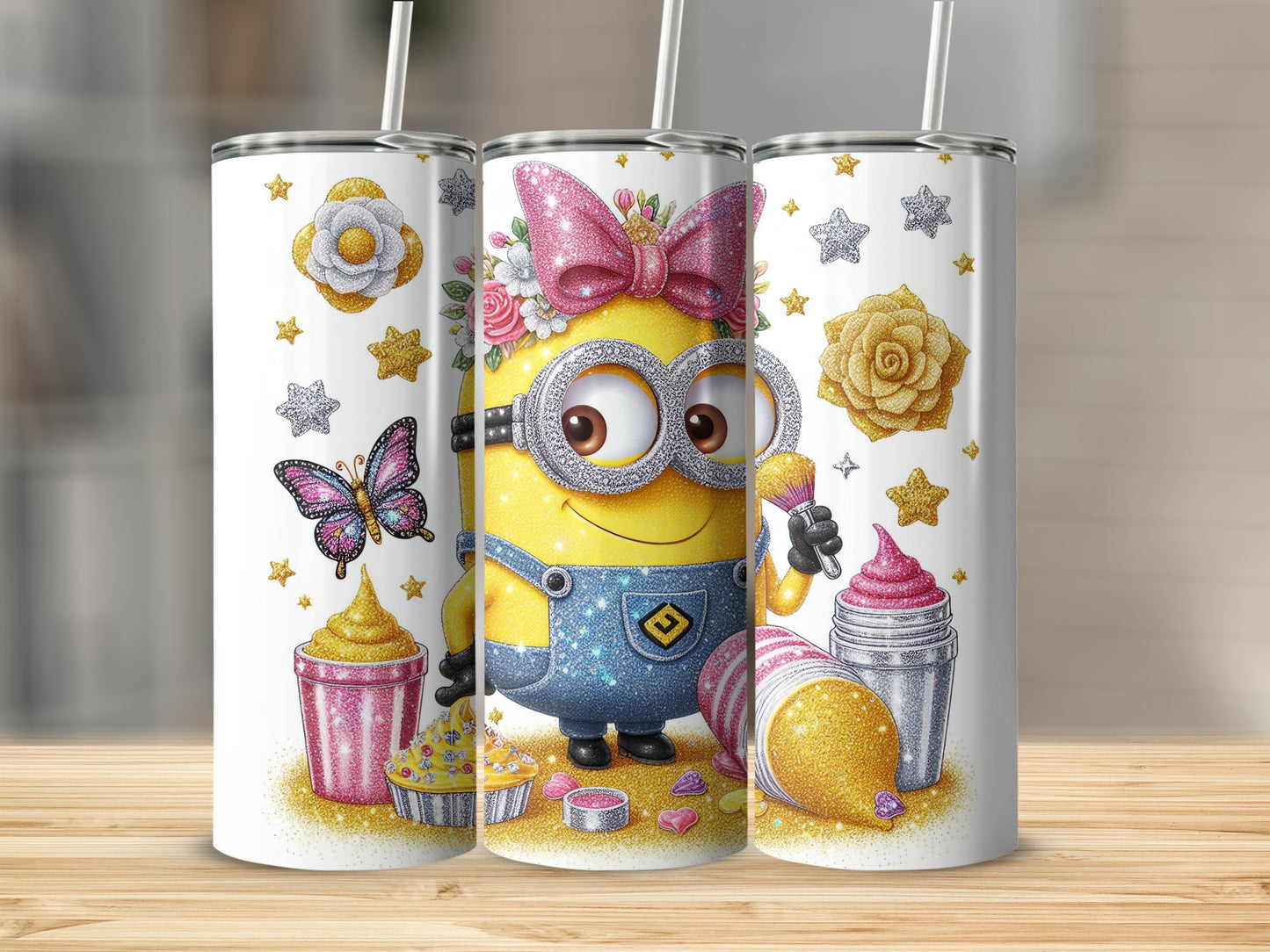 Cute Sparkly Cartoon Character Tumbler for Drinks