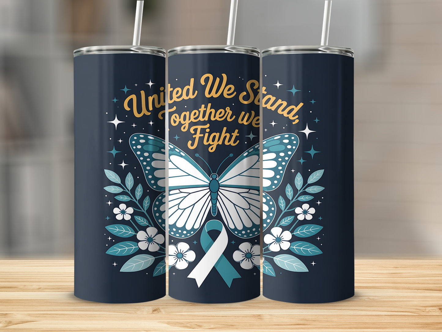United We Stand Together We Fight Butterfly Tumbler