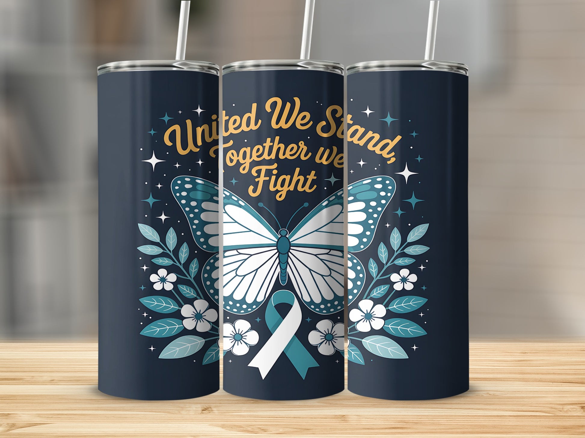 United We Stand Together We Fight Butterfly Tumbler