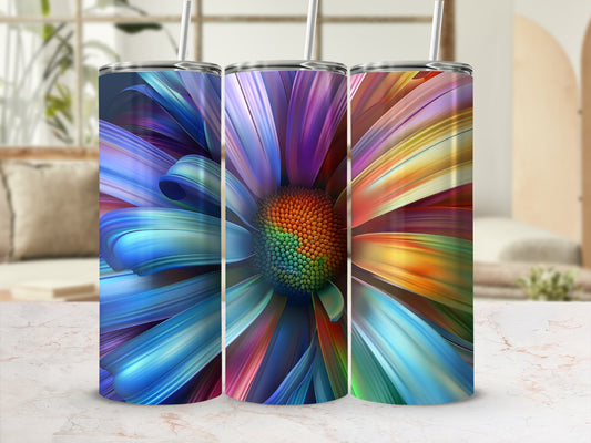 Three tumblers featuring a colorful, abstract floral design.