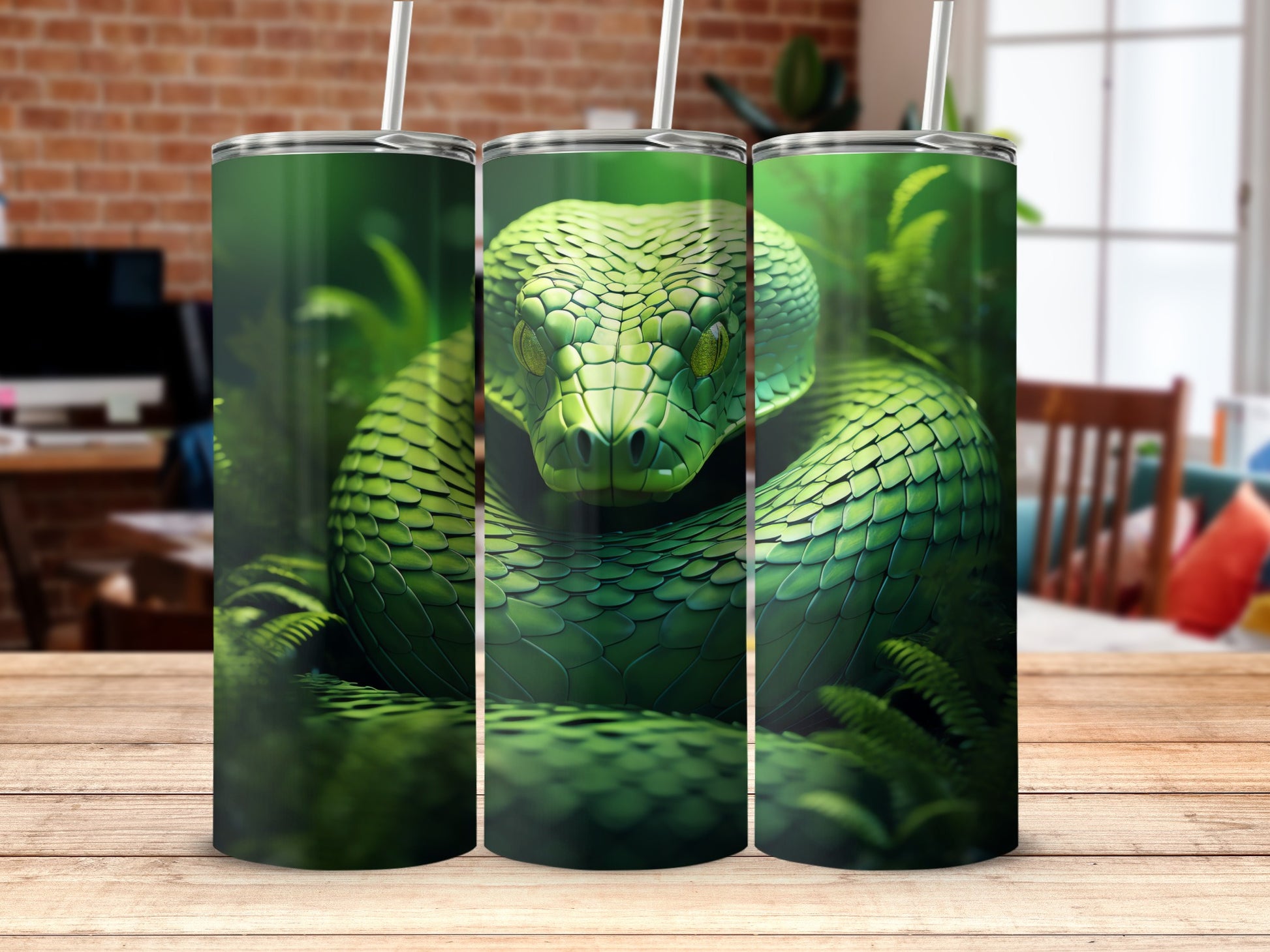 Vivid green snake detailed scales nature inspired product type