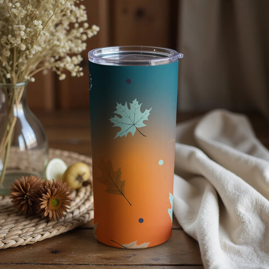 Autumn Leaf Patterned Tumbler with Lid