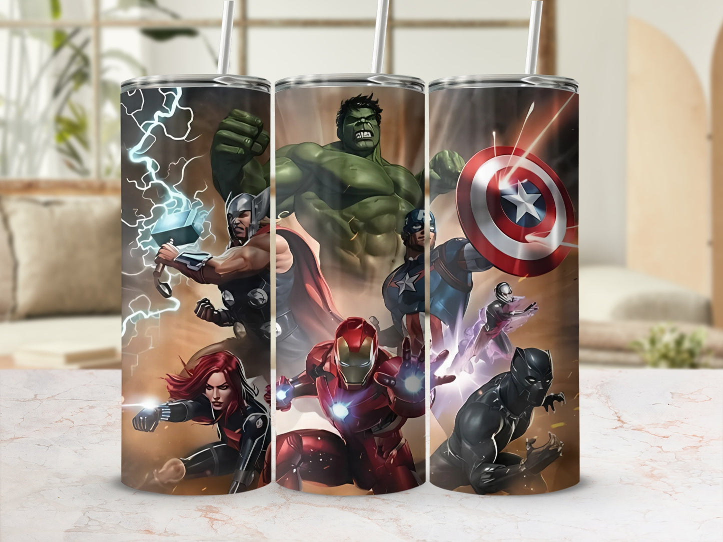 Superhero Action Scene Custom Tumbler with Straw
