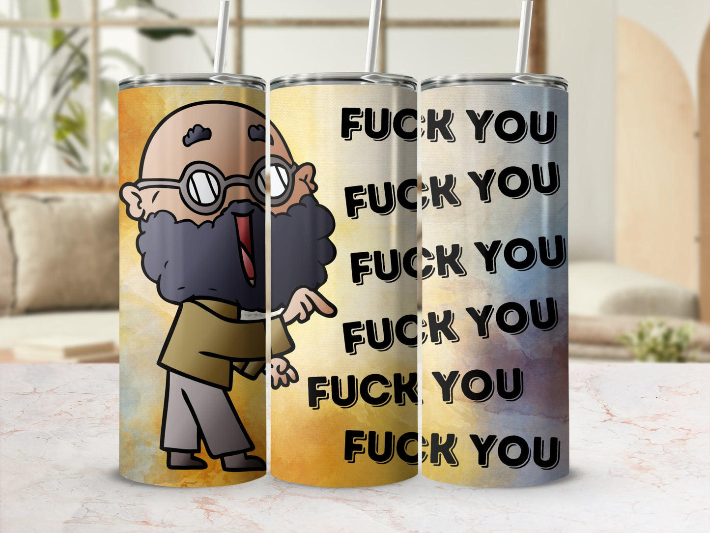 Funny Cartoon Character Tumbler with Bold Message