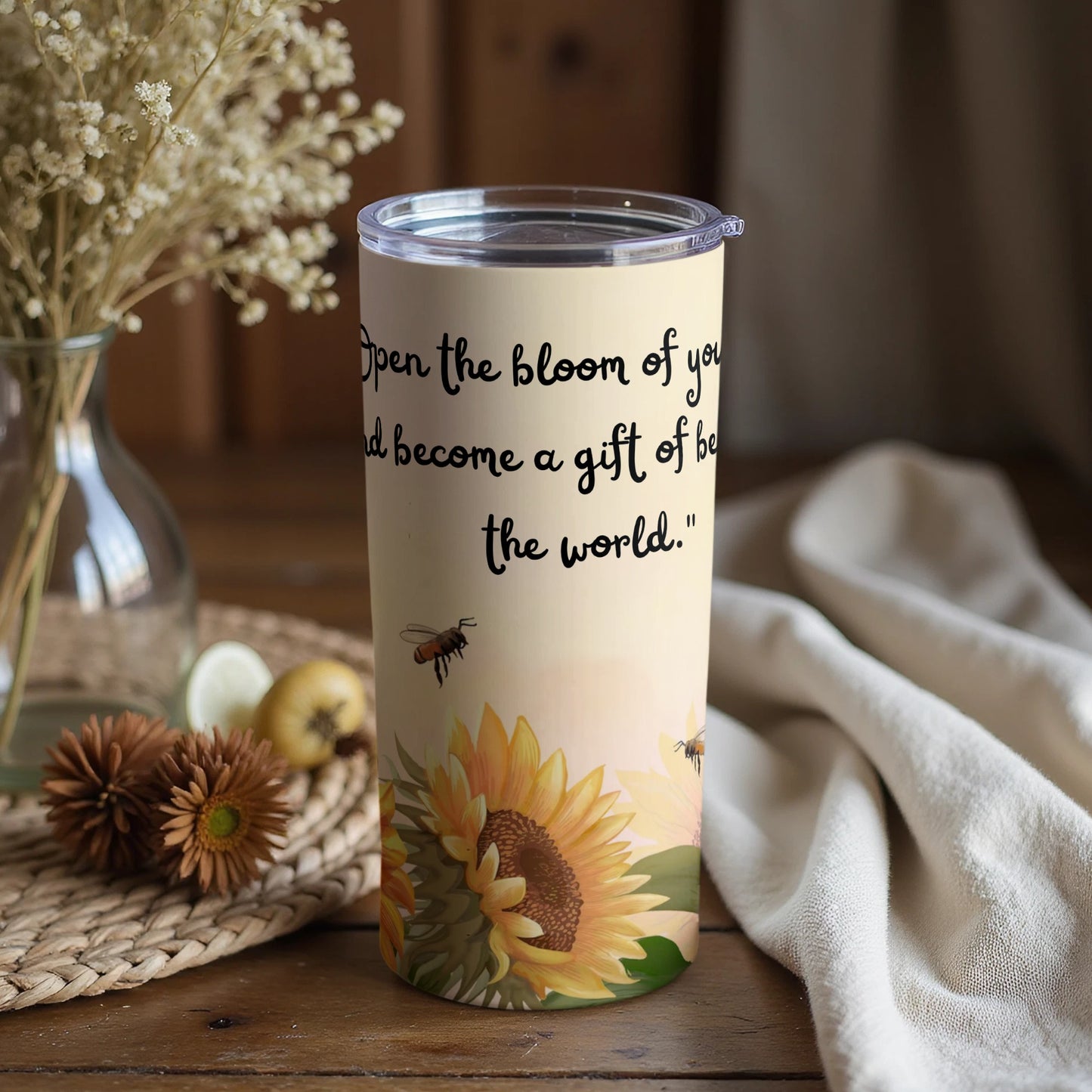 Sunflower Design Tumbler with Inspirational Quote