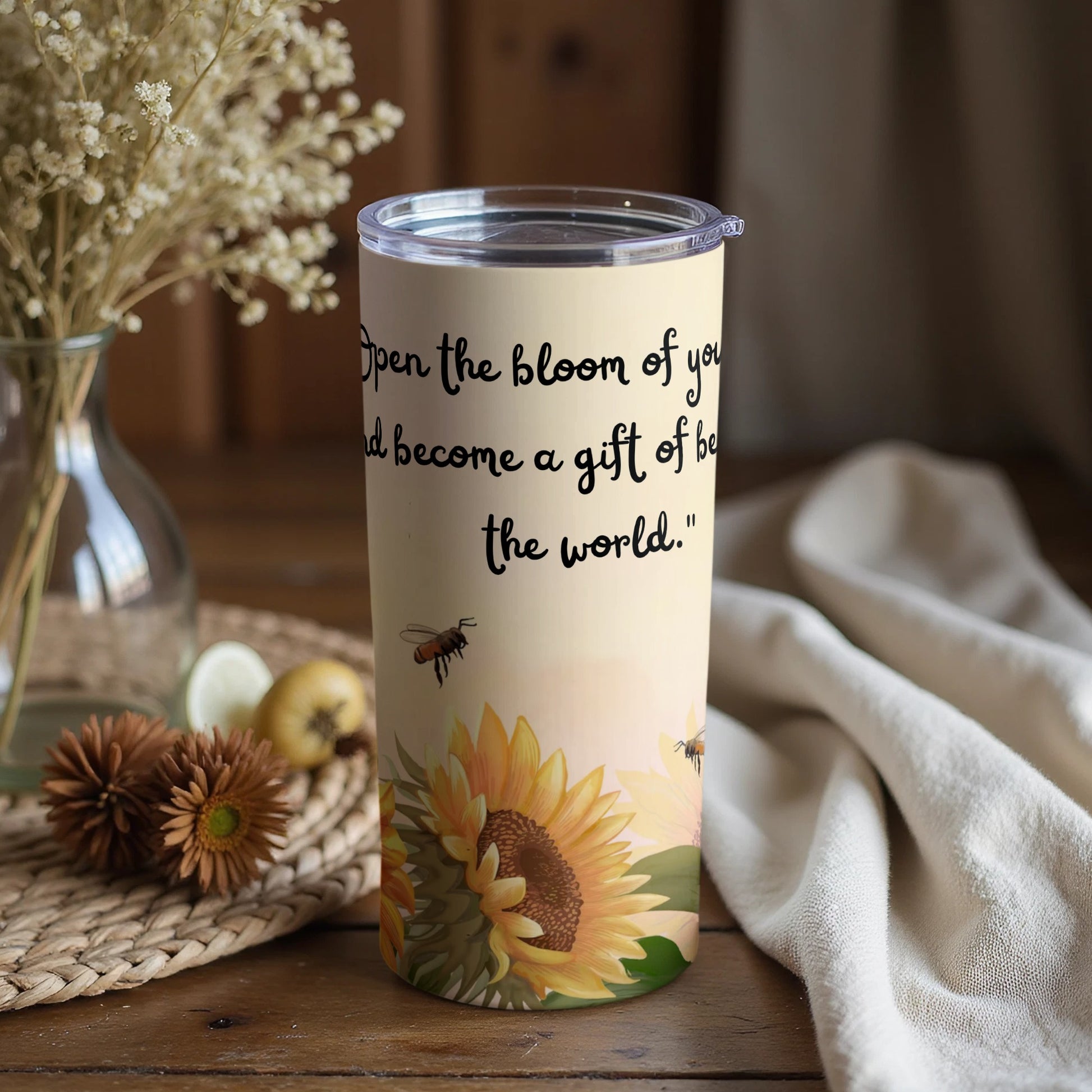 Sunflower Design Tumbler with Inspirational Quote