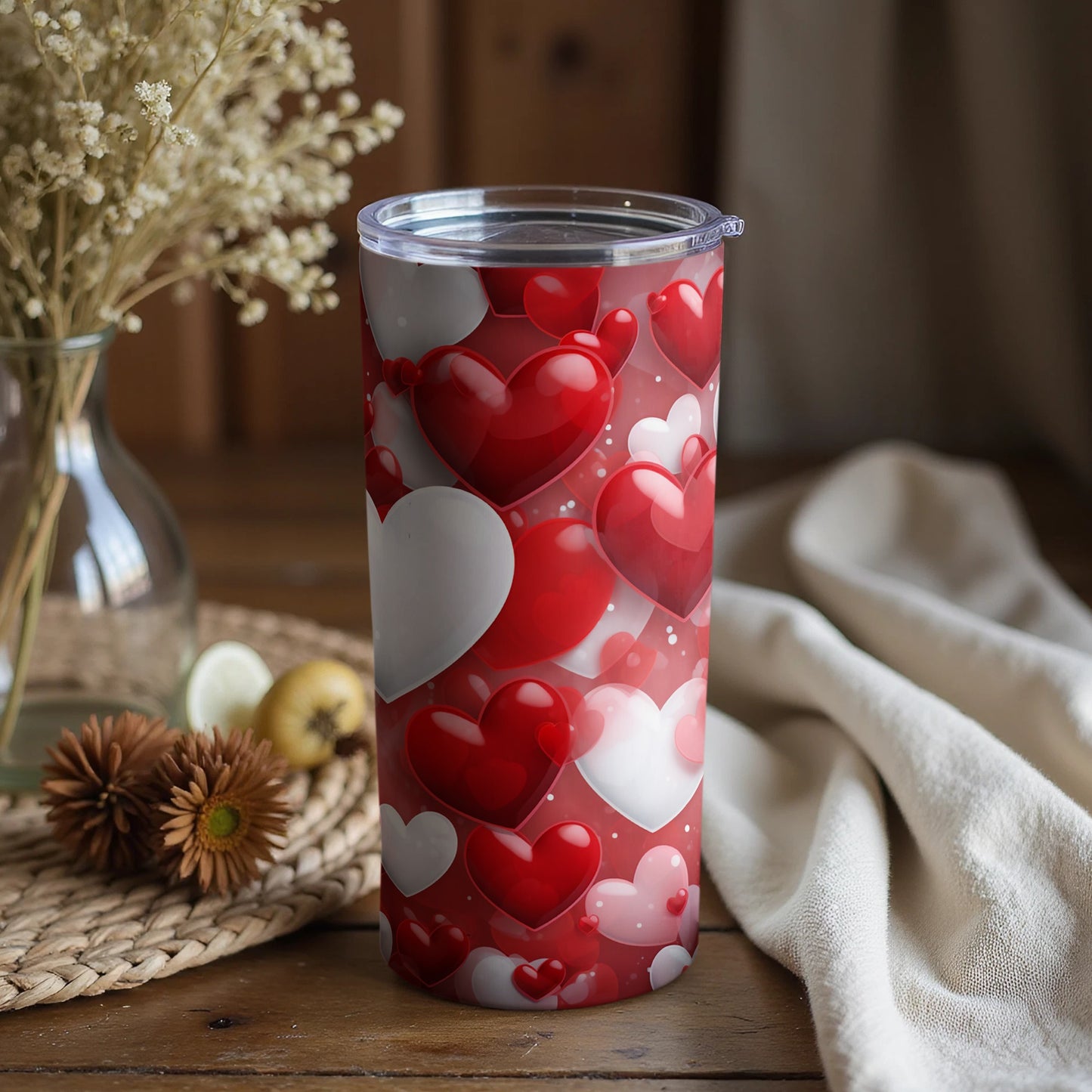 Festive Red and White Hearts Pattern Tumbler