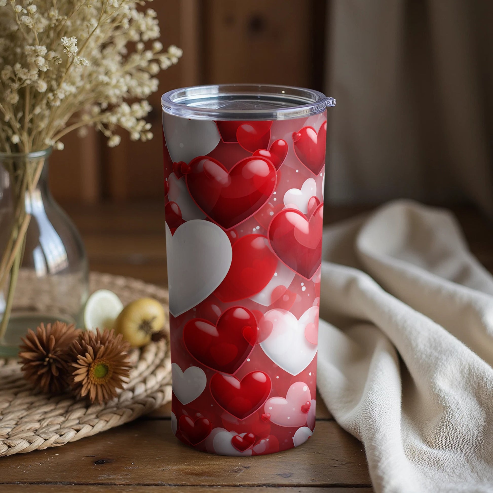 Festive Red and White Hearts Pattern Tumbler