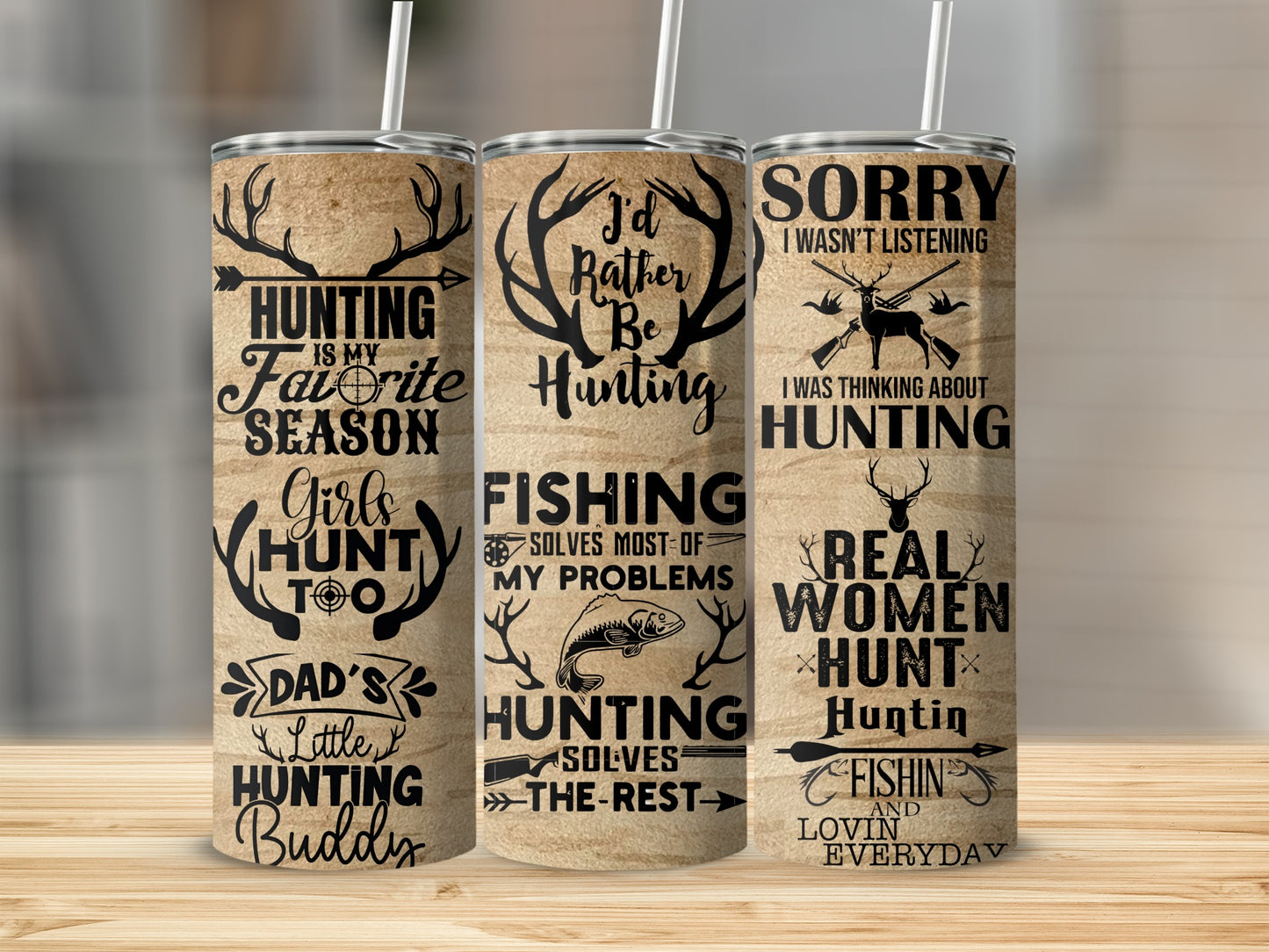 Hunting Fishing and Real Women Print Tumbler Set