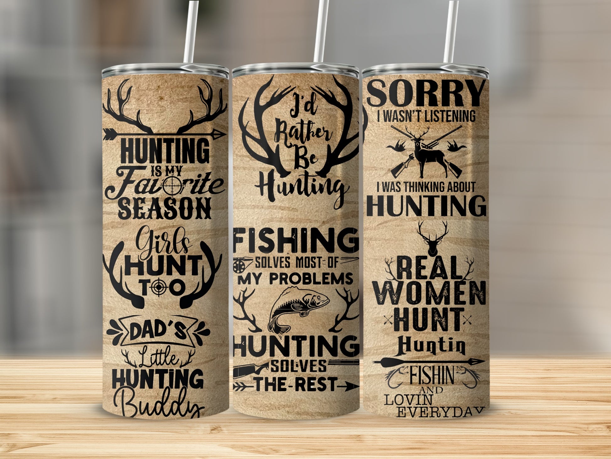 Hunting Fishing and Real Women Print Tumbler Set