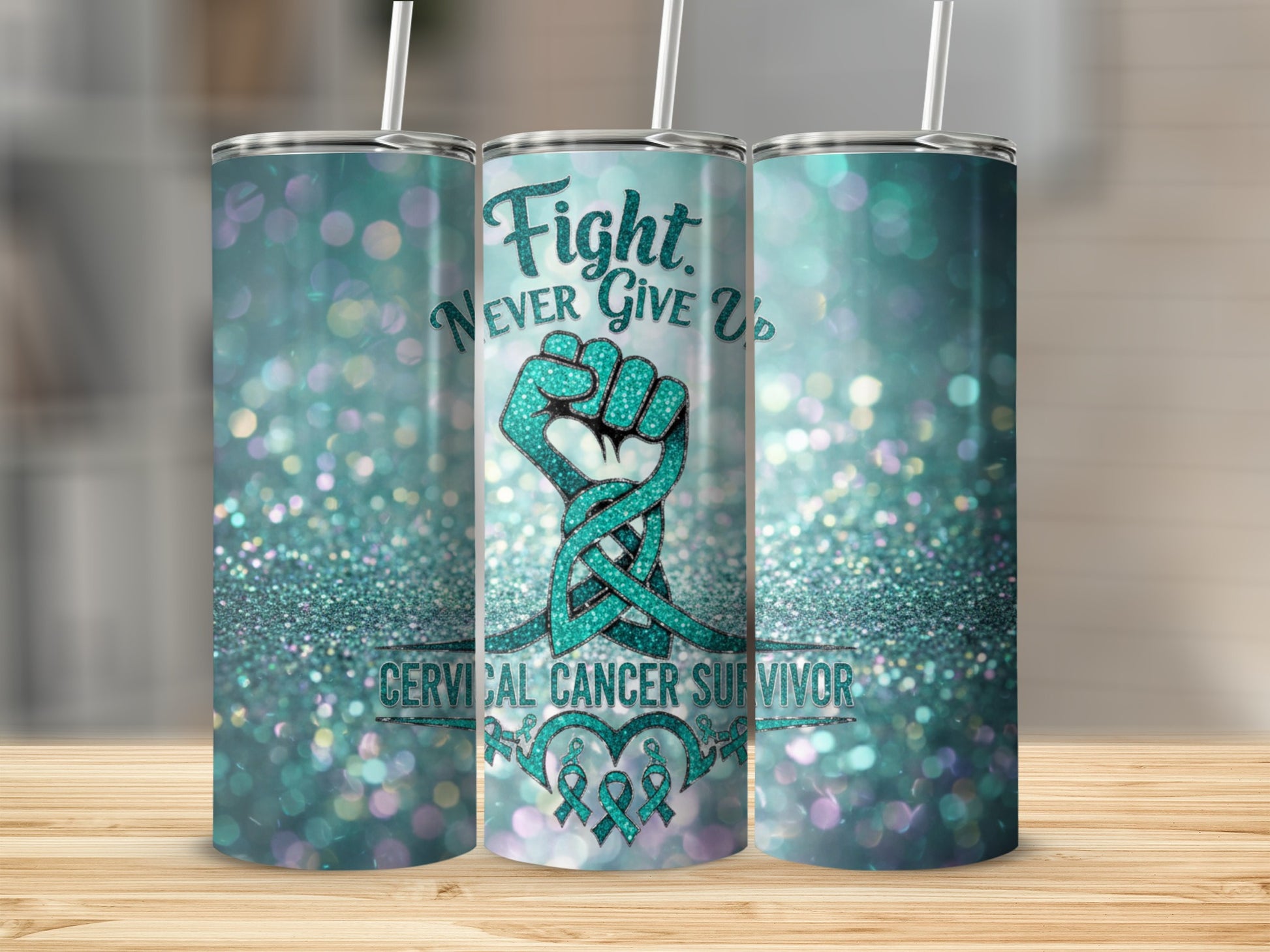 Fight Never Give Up Cervical Cancer Survivor Tumbler