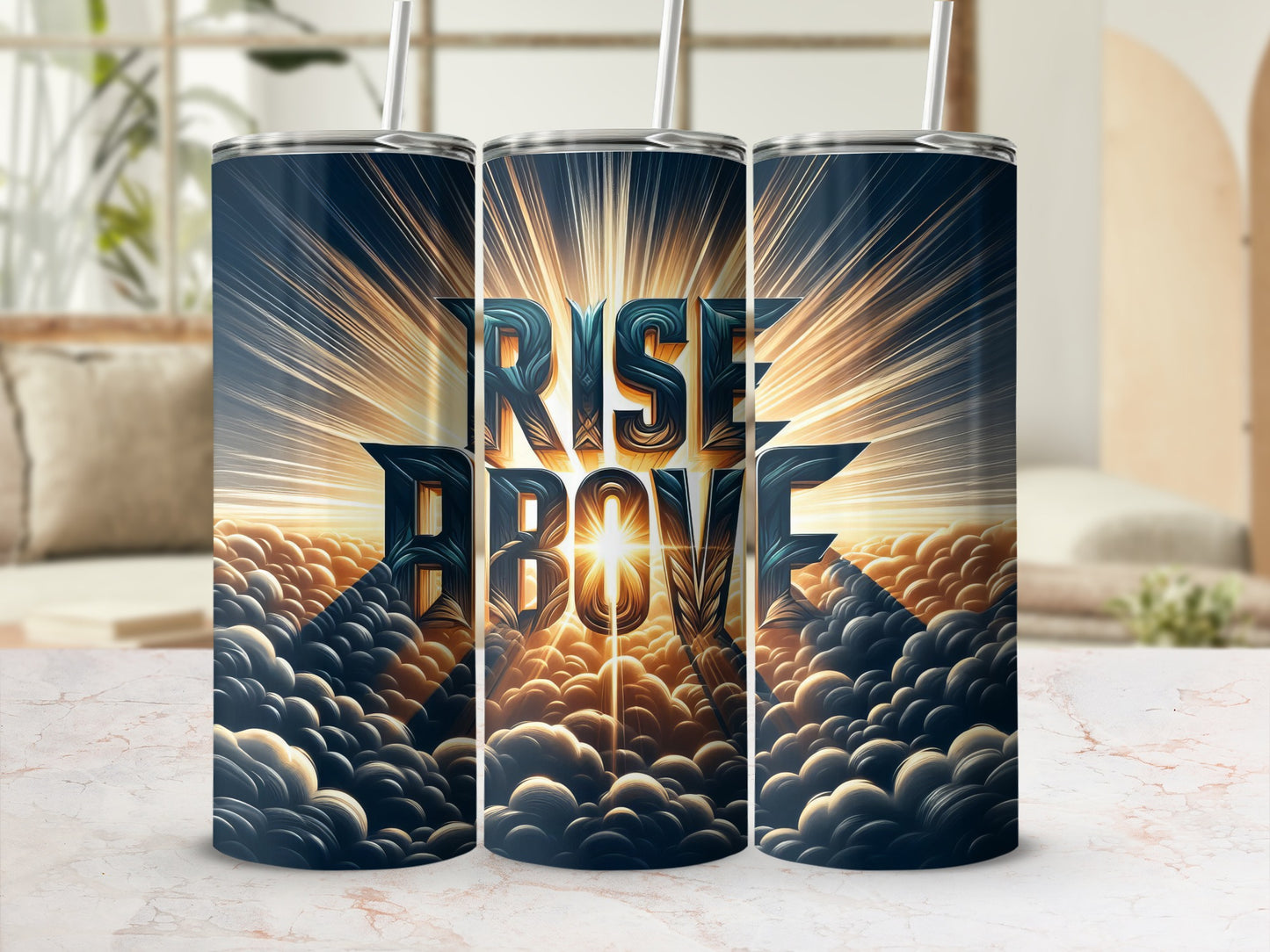 Rise Above Motivational Skyline Tumbler Trio