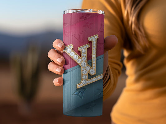 Stylish Pink and Blue Monogram Tumbler with Elegance