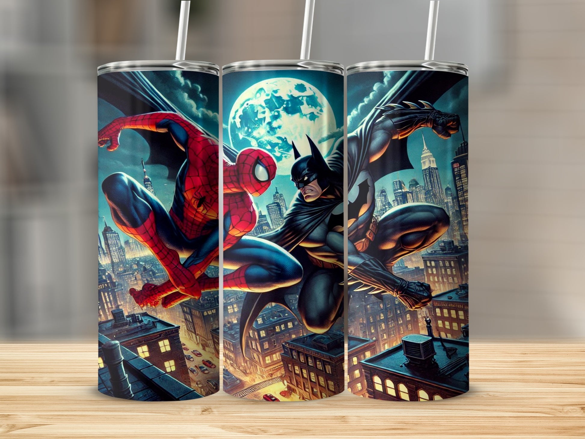 Spider-Man and Batman Cityscape Tumbler Product