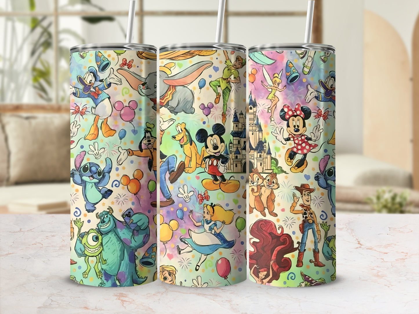 Colorful Cartoon Characters Tumbler with Straw