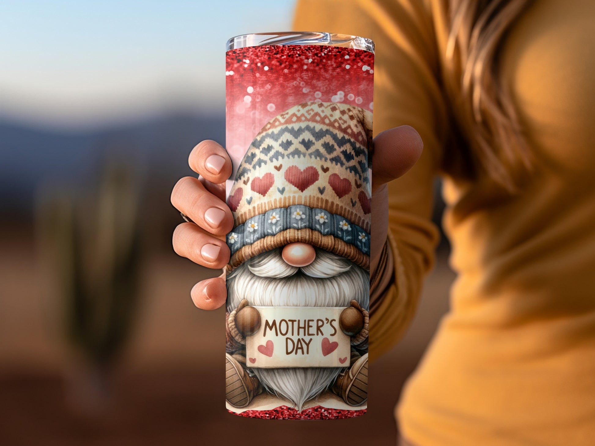 Adorable Gnome Mother's Day Gift Tumbler with Hearts