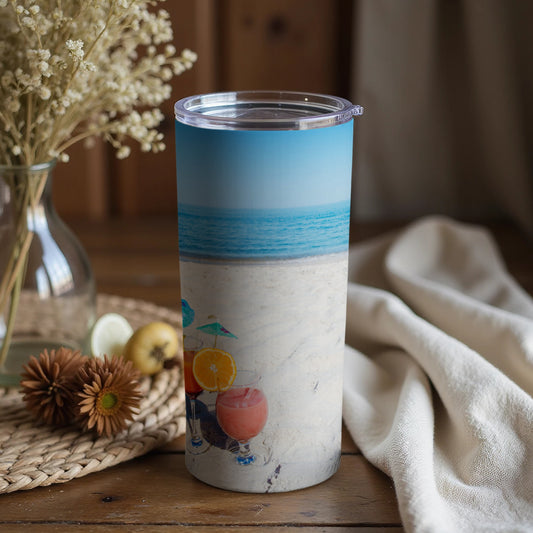 Tropical Beach Scene with Refreshing Drinks Tumbler