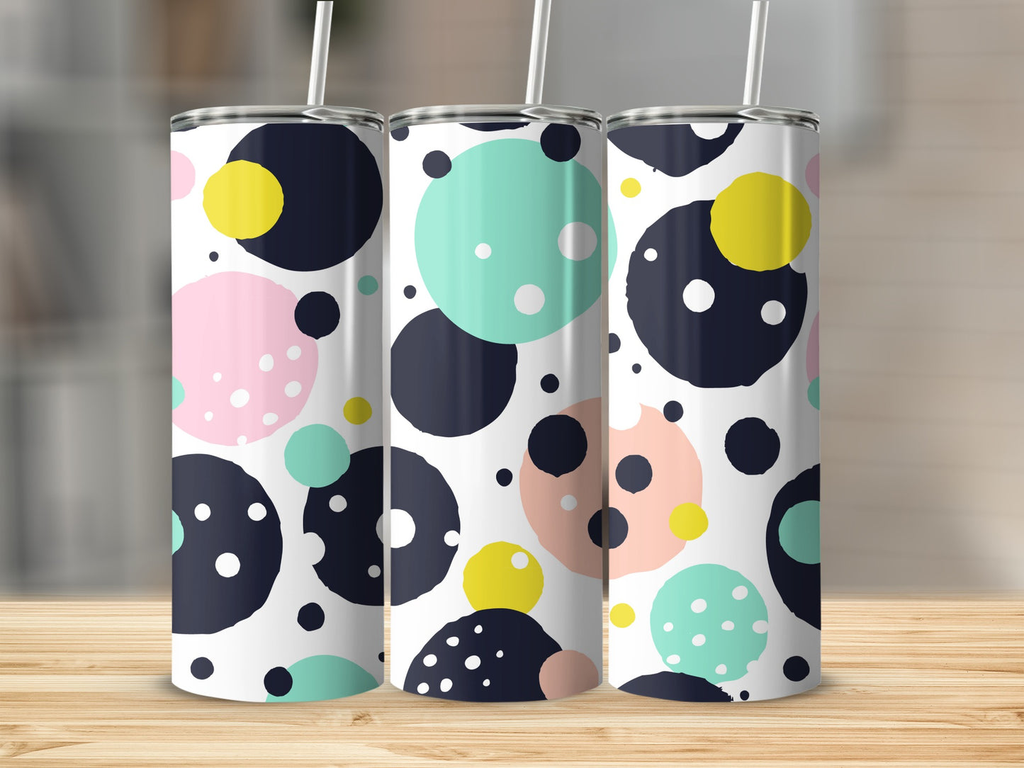 Colorful Polka Dot Pattern Tumbler with Straw Flask
