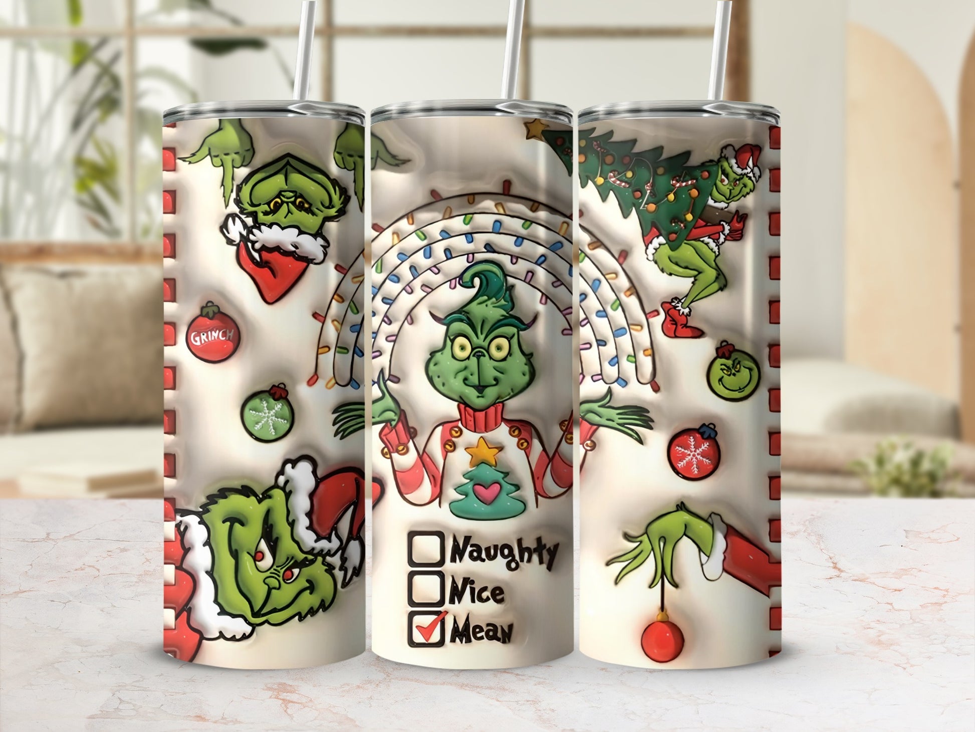 Naughty Nice Mean Grinch Rainbow Illustration Tumbler