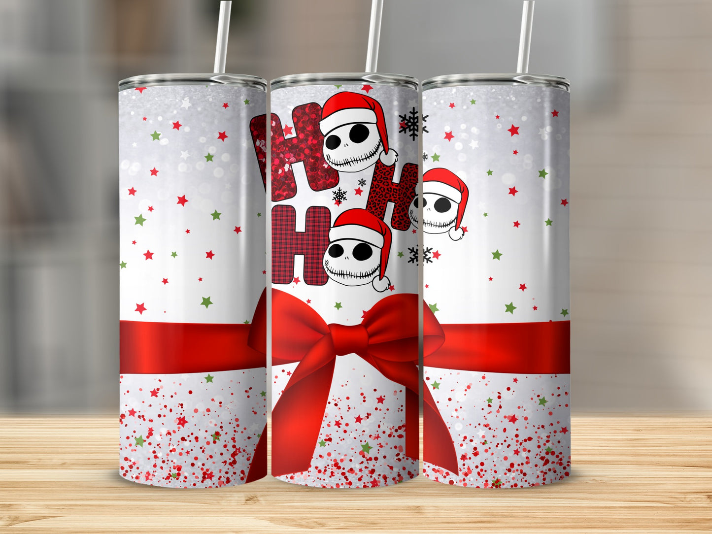 Ho Ho Ho Skull Santa Red and White Tumbler